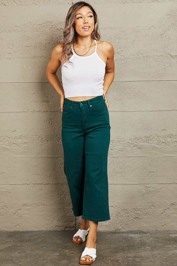 PRE-ORDER: Judy Blue Hailey Tummy Control High Waisted Cropped Wide Leg Jeans