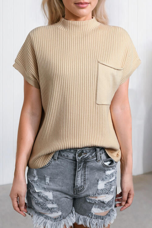 PRE-ORDER: Ribbed Mock Neck Short Sleeve Knit Top