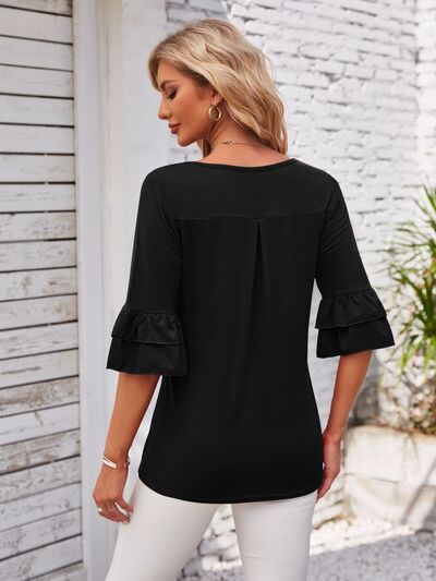 PRE-ORDER: Ruffled Suqare Neck Half Sleeve Blouse