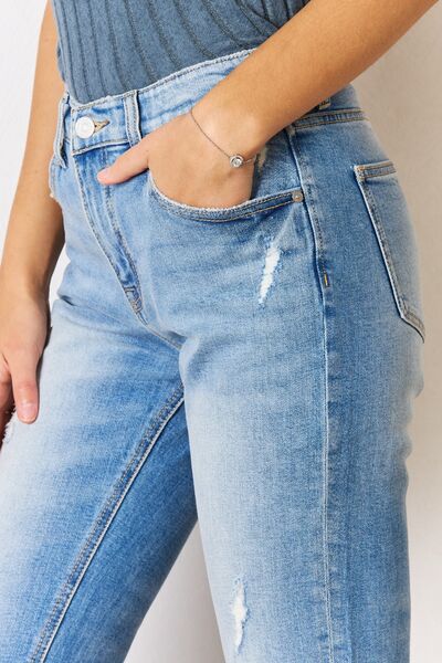 PRE-ORDER: Kancan High Rise Distressed Slim Straight Jeans