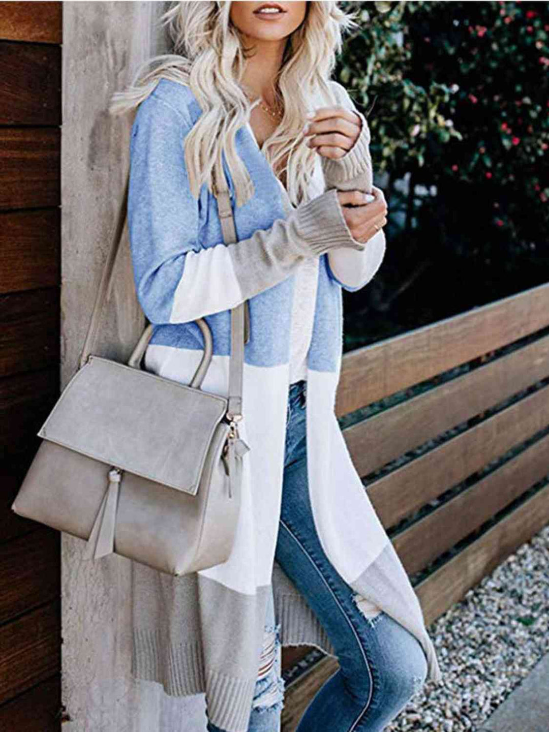 PRE-ORDER: Color Block Open Front Longline Cardigan