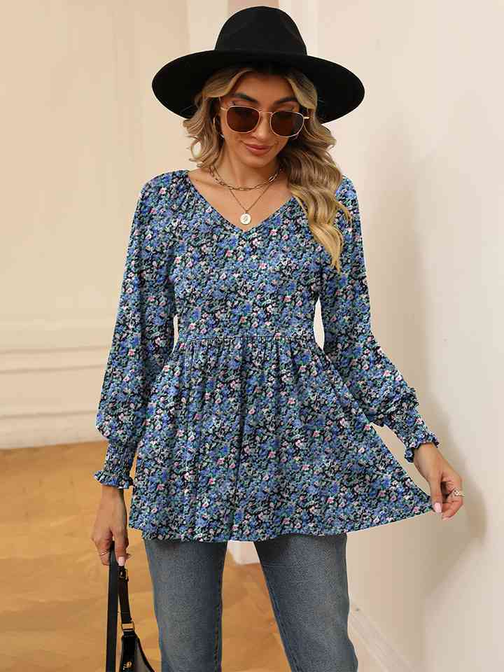 PRE-ORDER: Printed V-Neck Lantern Sleeve Blouse