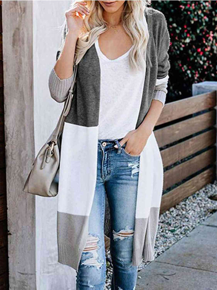 PRE-ORDER: Color Block Open Front Longline Cardigan