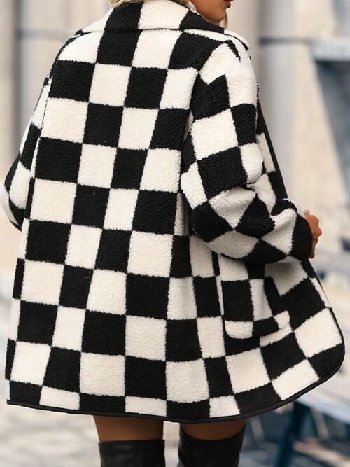 PRE-ORDER: Double Take Checkered Button Front Coat with Pockets