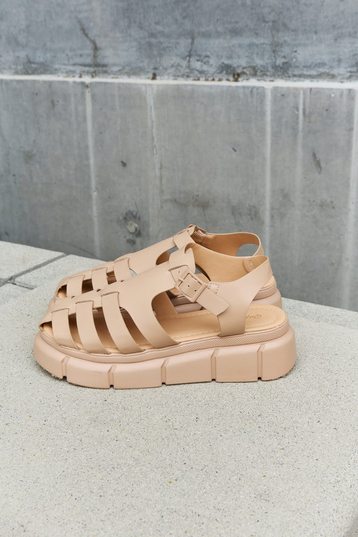 Platform Cage Strap Sandal in Tan