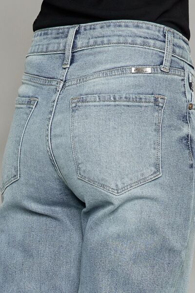 PRE-ORDER: Kancan High Waist Raw Hem Cropped Wide Leg Jeans