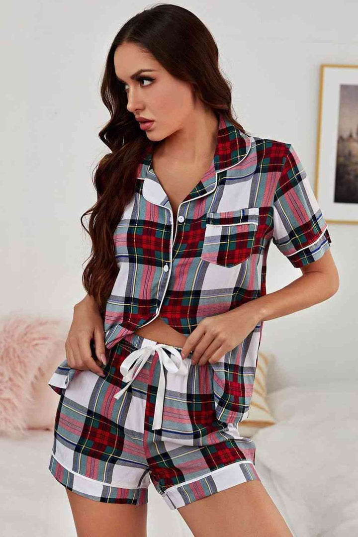Pre-Order: Collared Neck Short Sleeve Tied Two-Piece Lounge Set