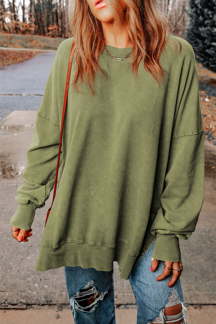 PRE-ORDER: Dropped Shoulder Round Neck Long Sleeve Blouse