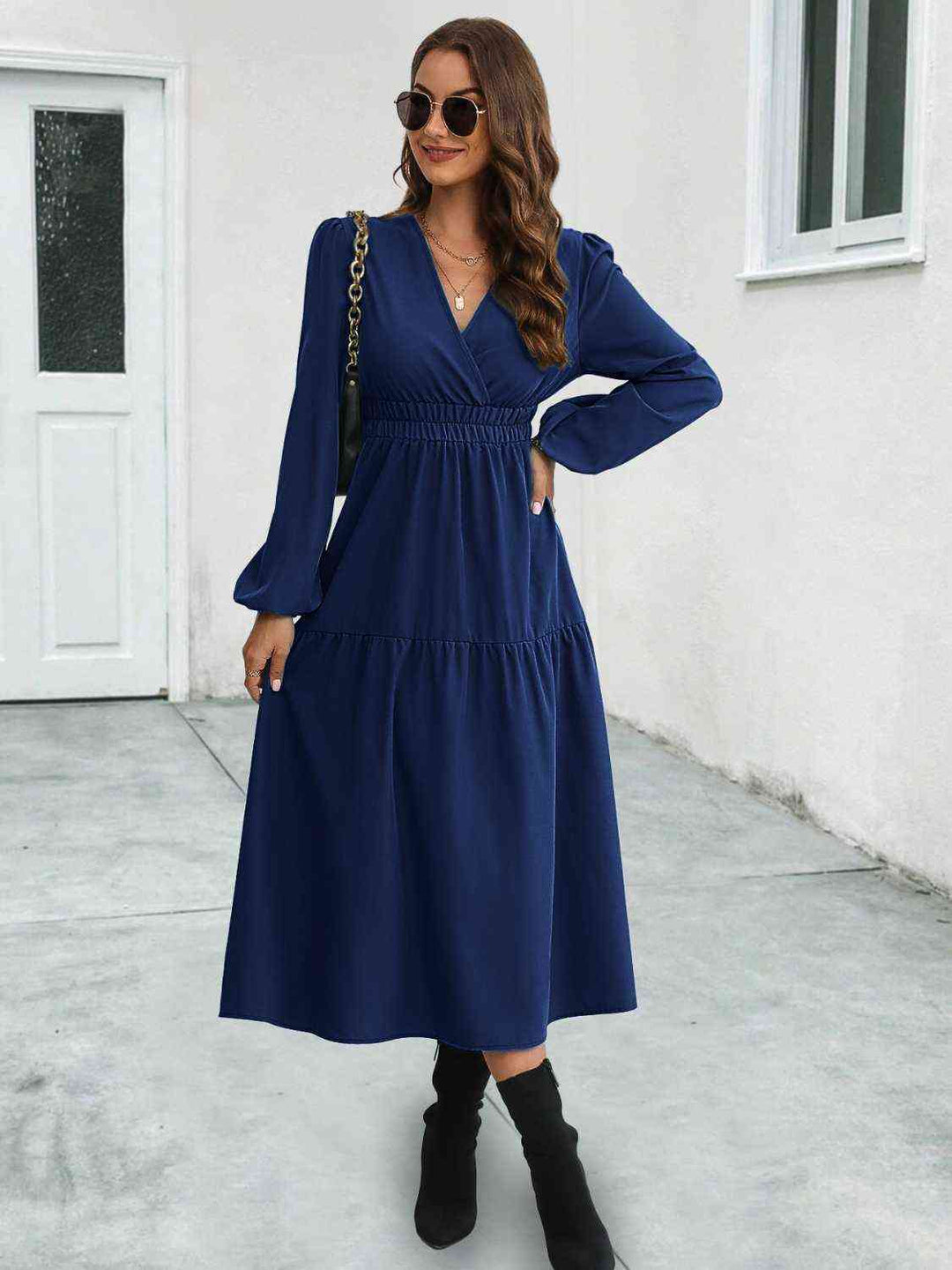 PRE-ORDER: Surplice Neck Long Sleeve Midi Dress