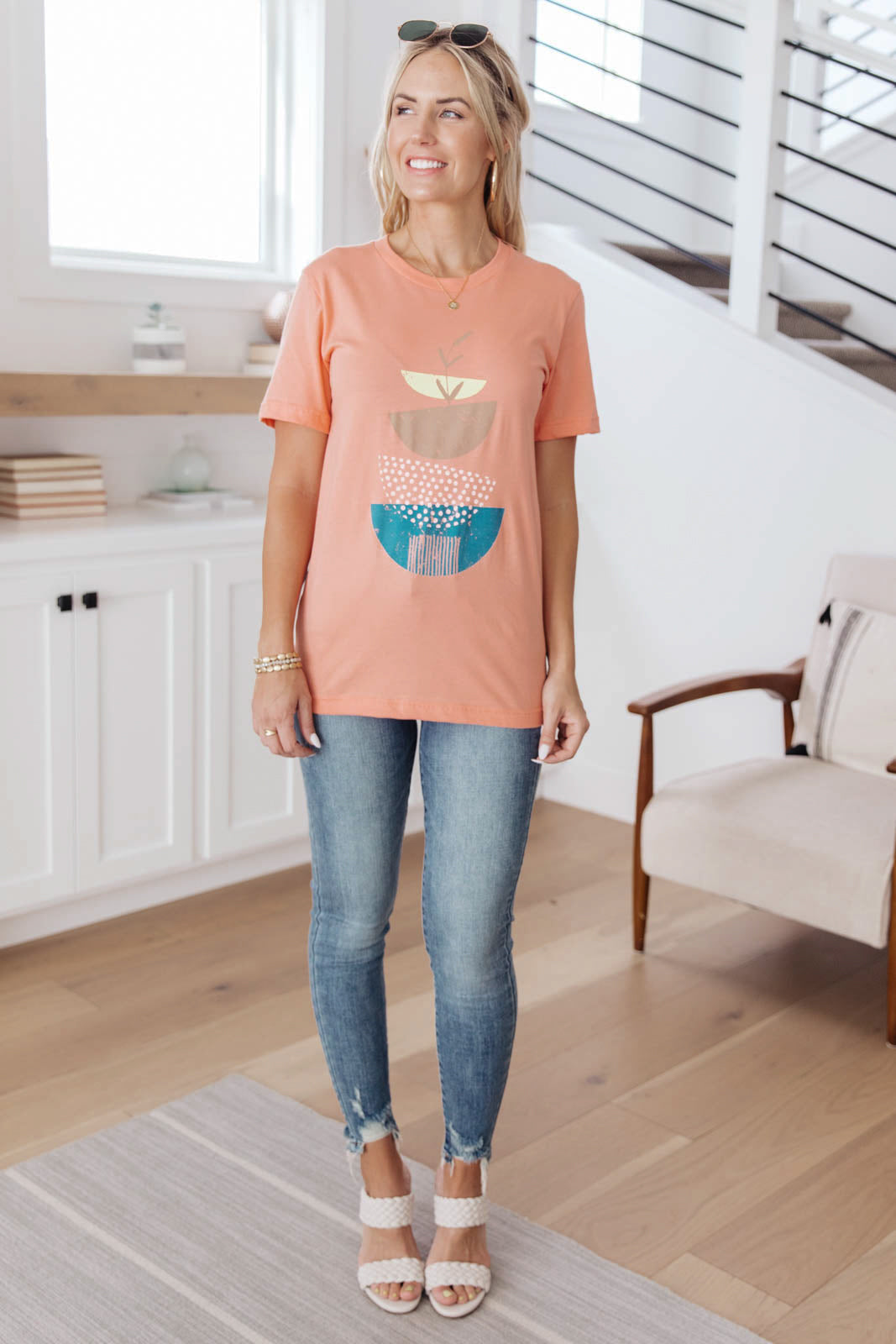 Abstract Graphic Tee in Peach