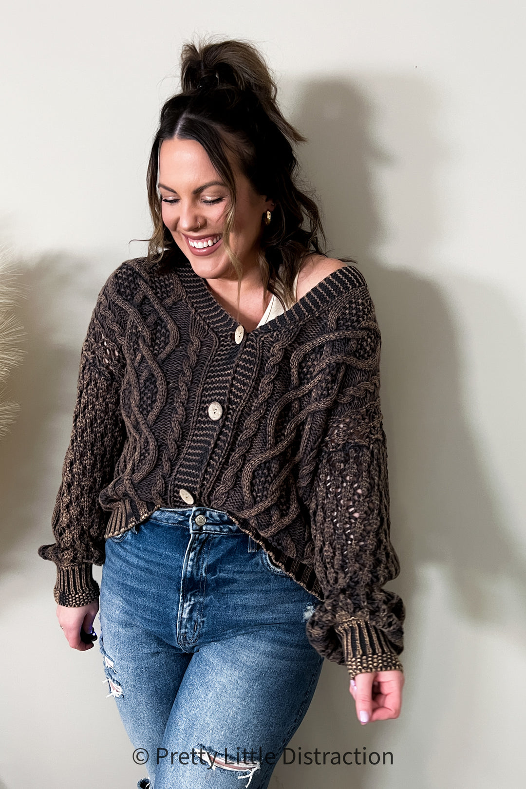 Brunette Bold & Classy Cable Knit Crop Cardigan
