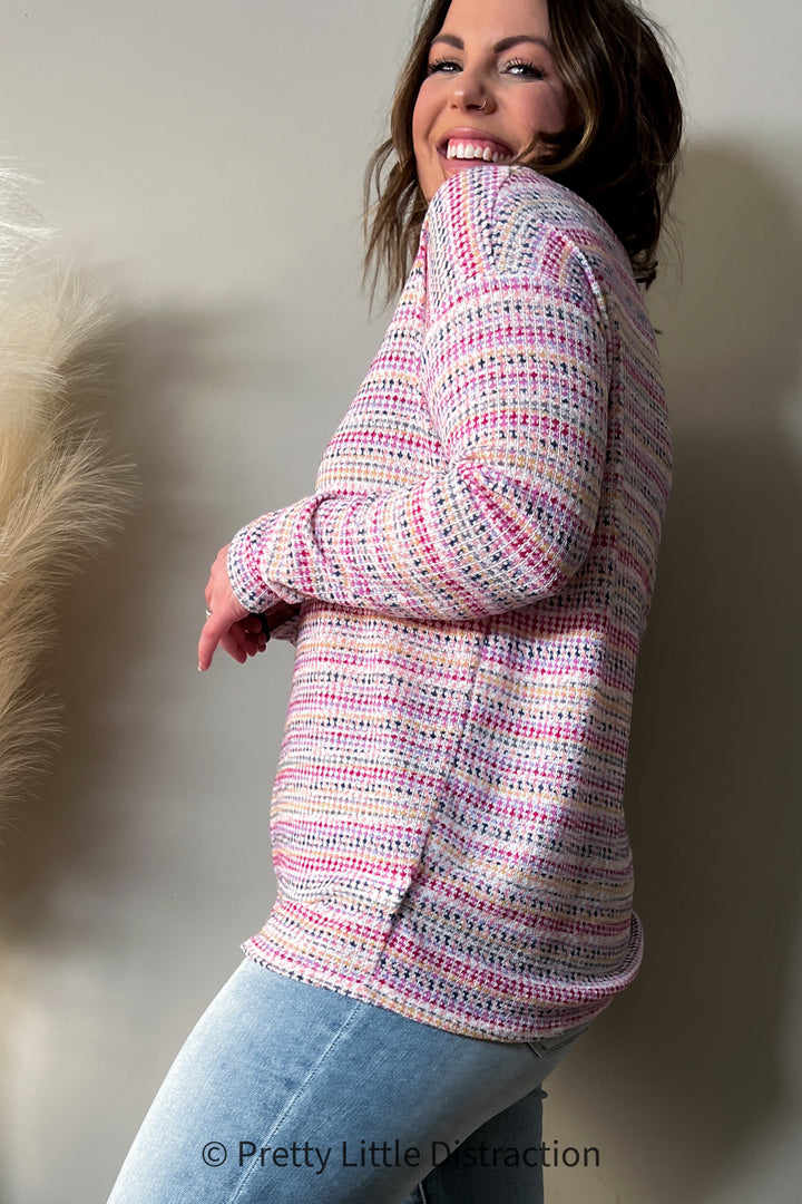 Lilac & Fuchsia Textured Vintage Stripe Top