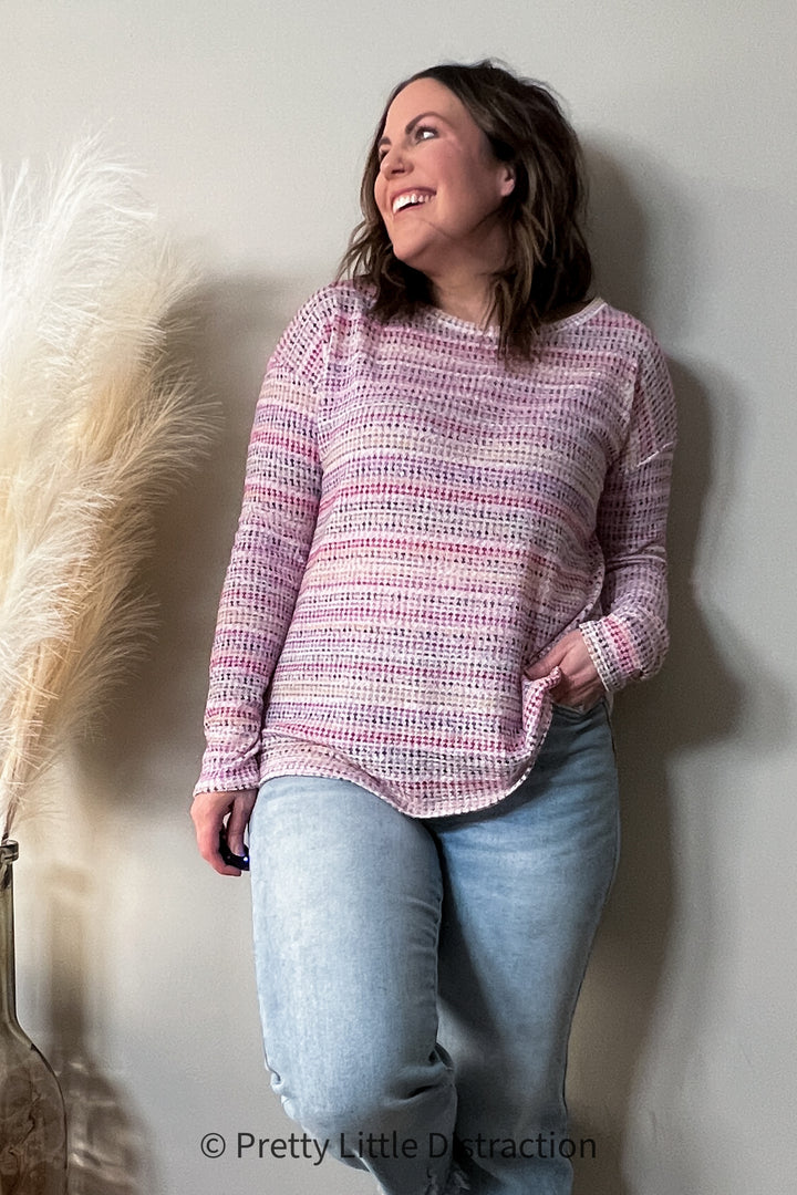 Lilac & Fuchsia Textured Vintage Stripe Top