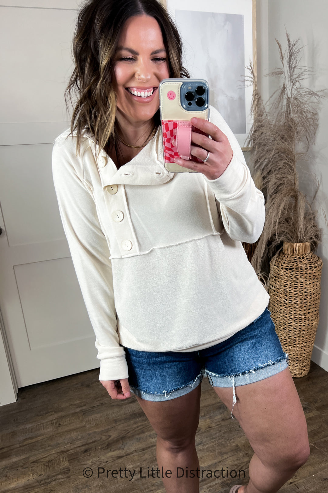 Capture the Day Side Button Hoodie in Oatmeal