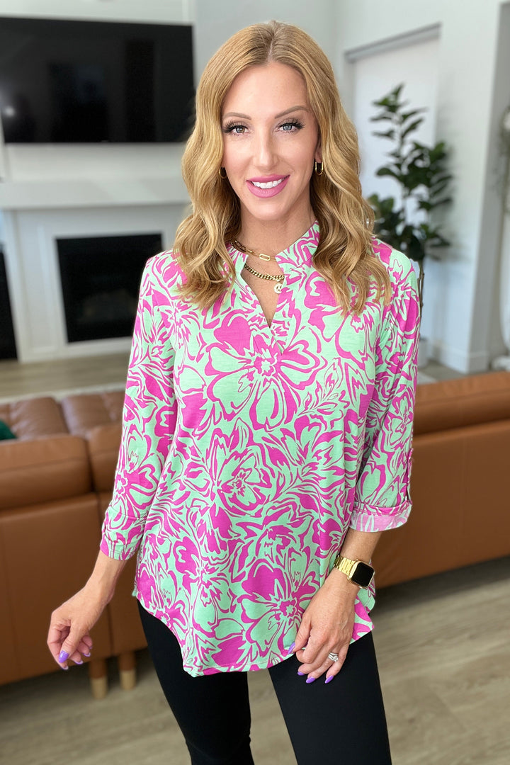 Lizzy Top in Emerald Pink Floral