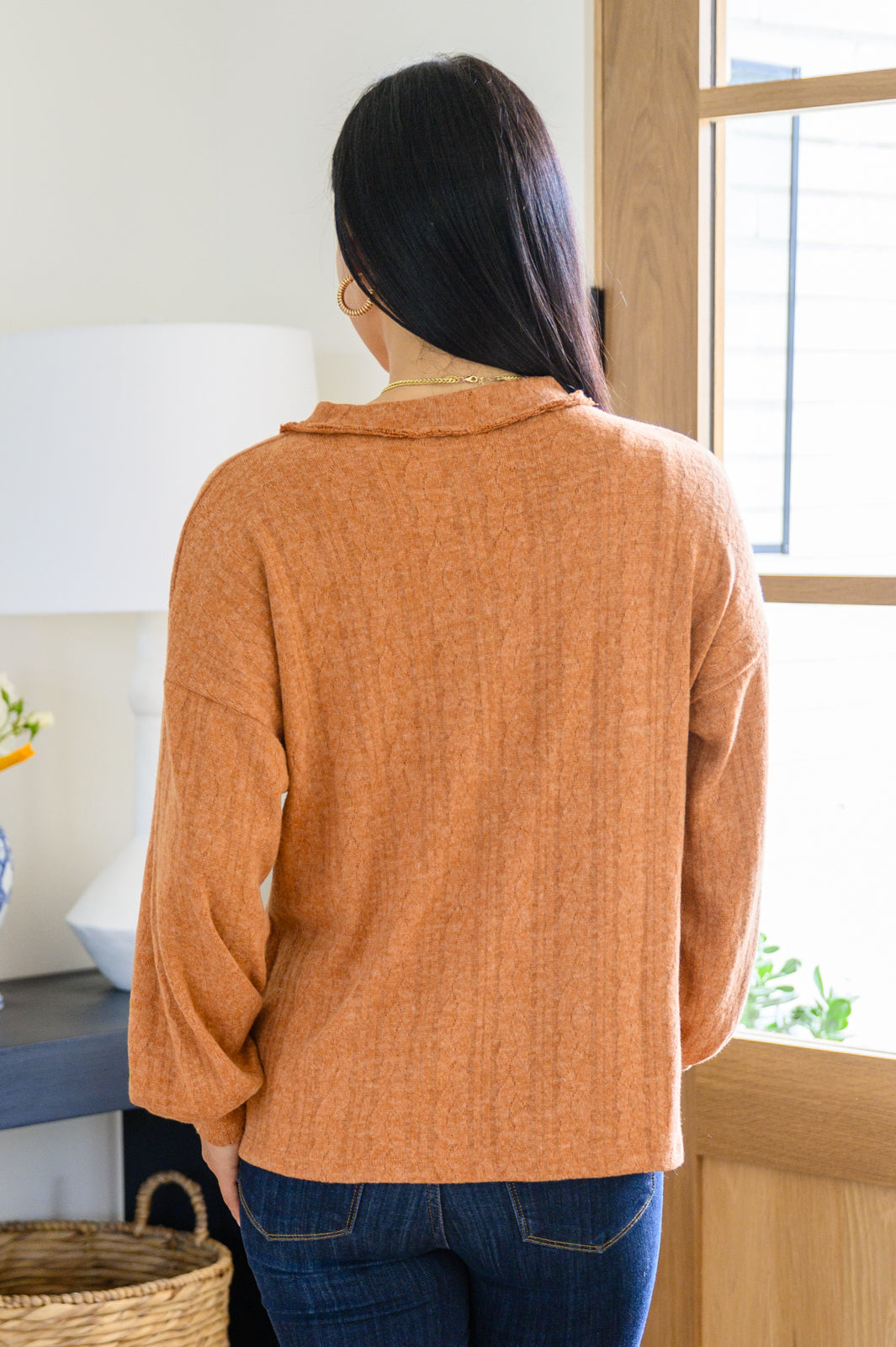 Speak Sweetly Textured Knit Top With Buttons In Rust