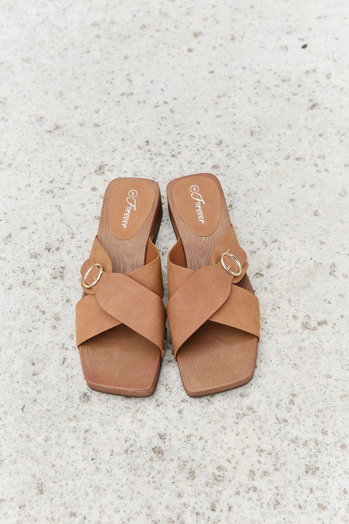 Square Toe Cross Strap Buckle Clog Sandal in Ochre