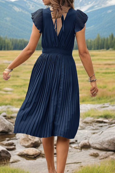 PRE-ORDER: Tied Smocked Waist Flutter Sleeve Dress