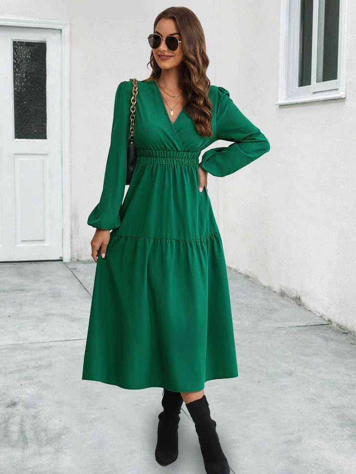 PRE-ORDER: Surplice Neck Long Sleeve Midi Dress