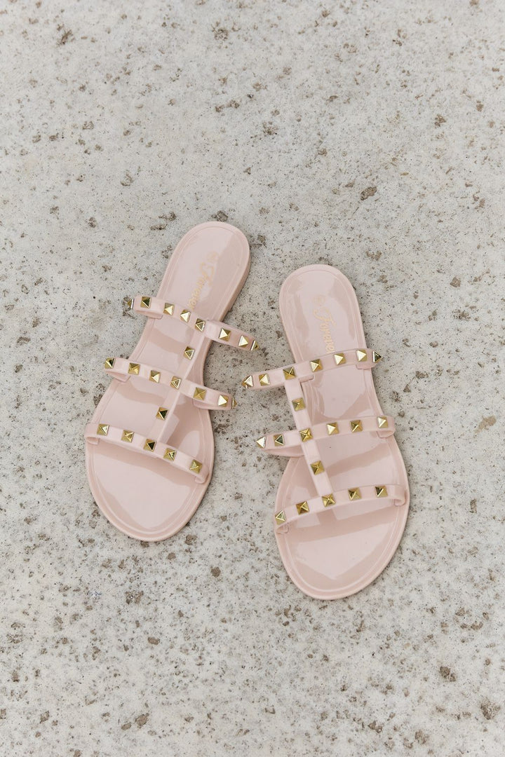 Studded Cage Strap Slide Jelly Sandal