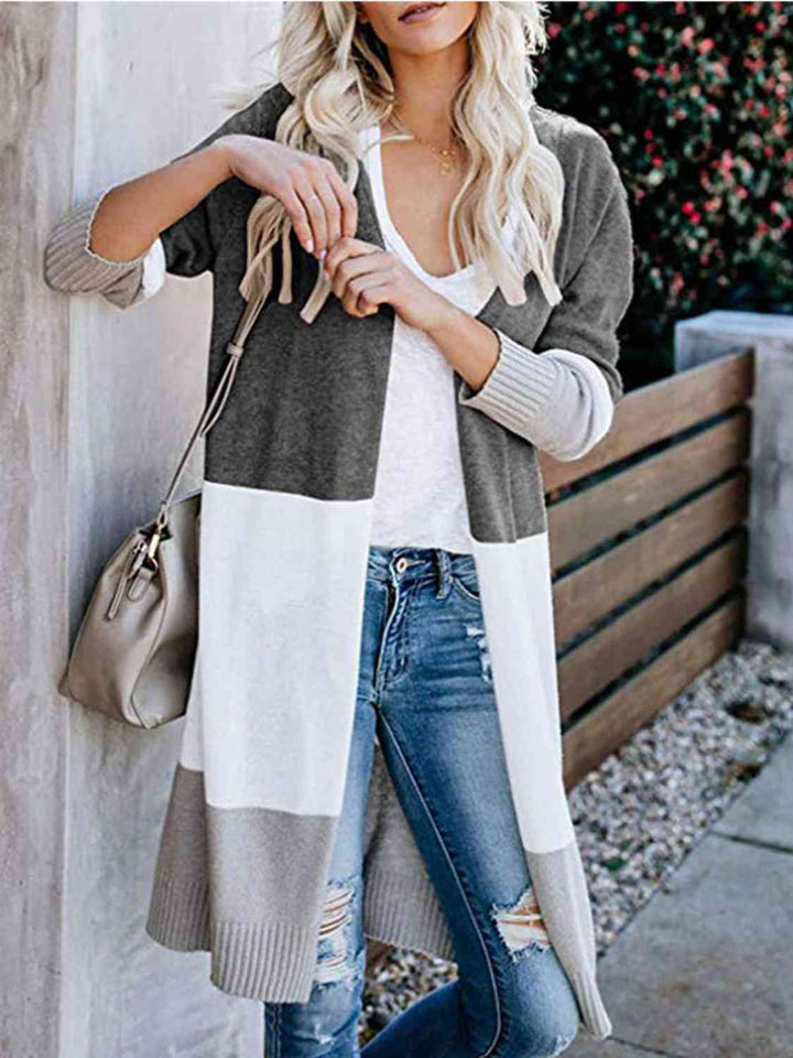 PRE-ORDER: Color Block Open Front Longline Cardigan