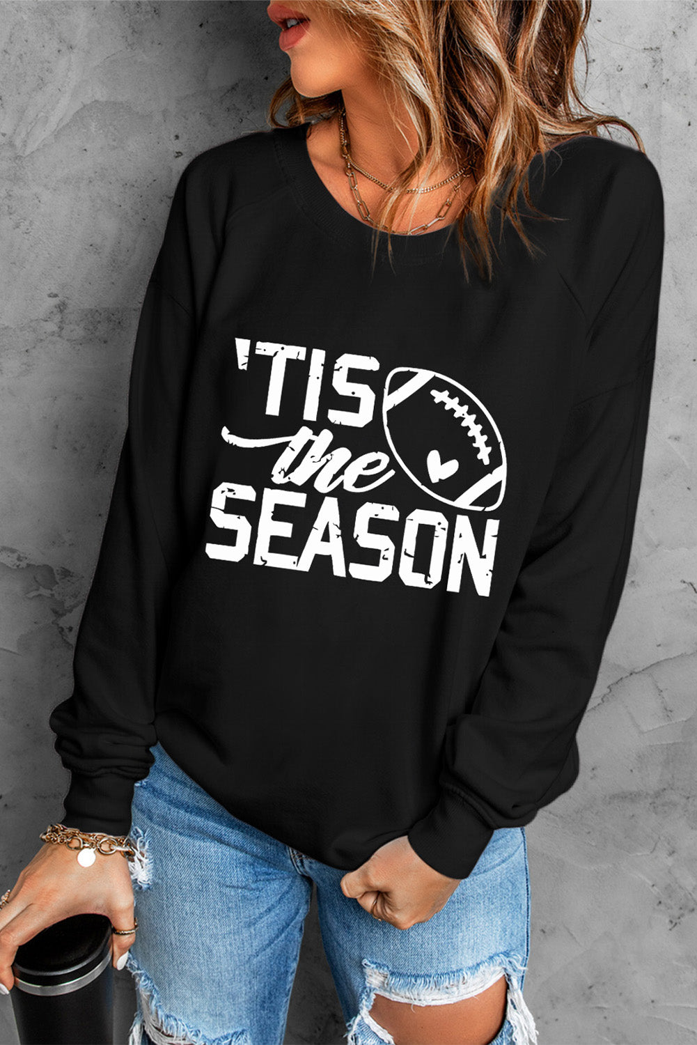 Tis The Season Football Graphic Round Neck Sweatshirt