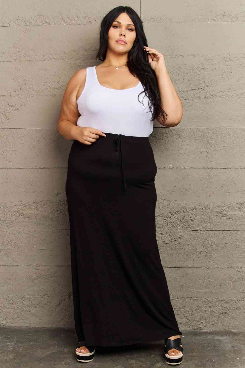 PRE-ORDER: Culture Code For The Day Flare Maxi Skirt in Black