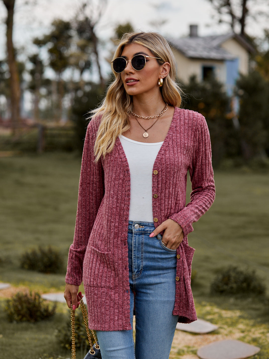 PRE-ORDER: Ribbed Button-UP Cardigan with Pockets