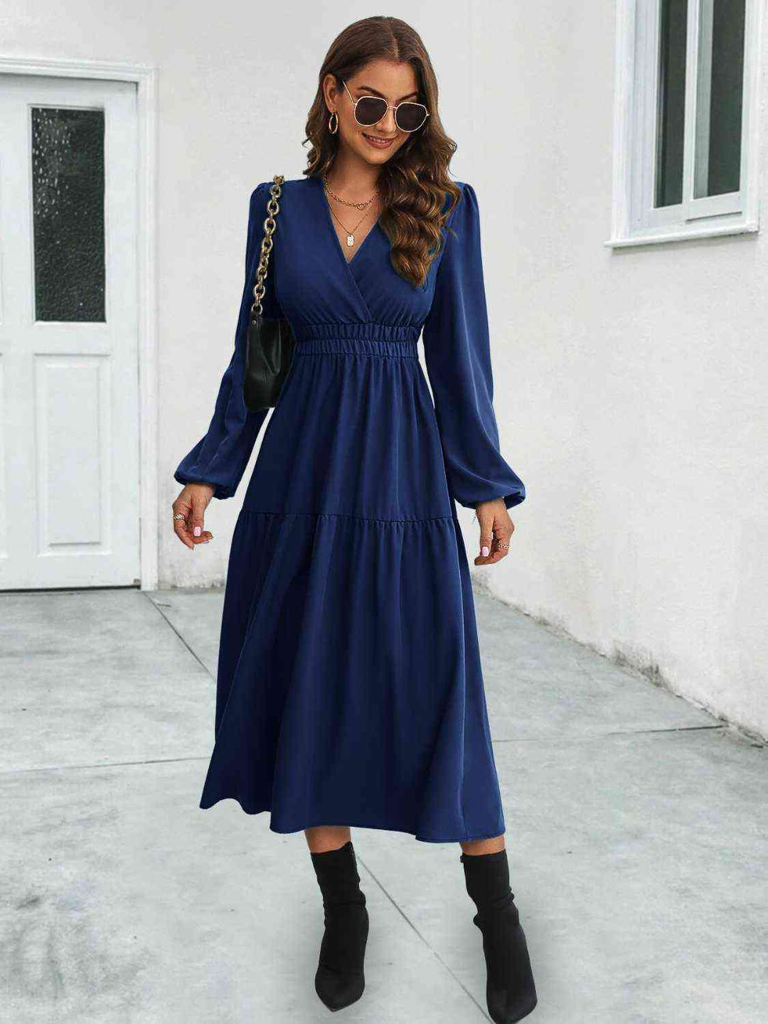 PRE-ORDER: Surplice Neck Long Sleeve Midi Dress