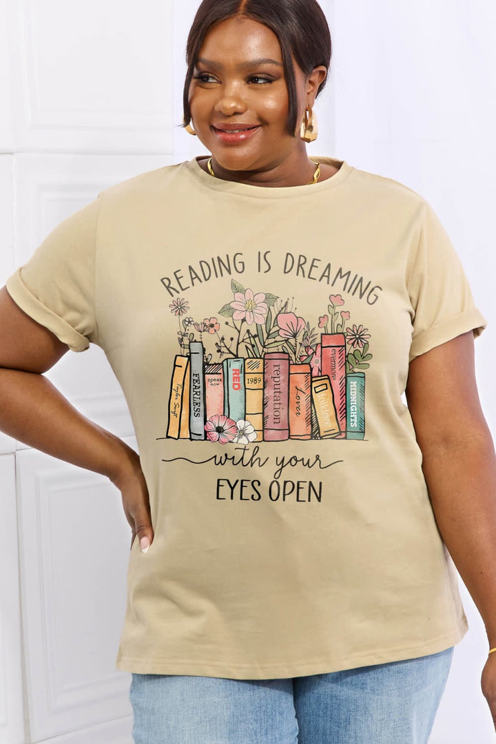 Simply Love Simply Love Full Size READING IS DREAMING WITH YOUR EYES OPEN Graphic Cotton Tee