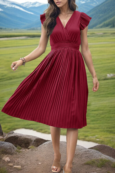 PRE-ORDER: Tied Smocked Waist Flutter Sleeve Dress