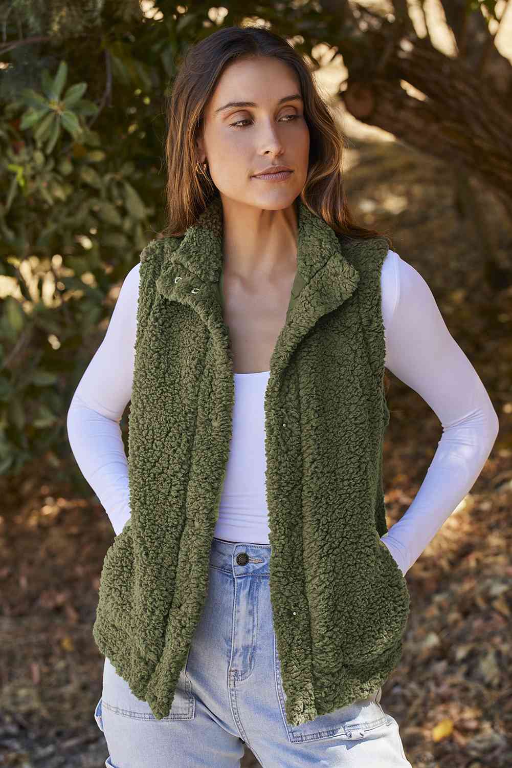 PRE-ORDER: Snap Down Sherpa Vest with Pockets