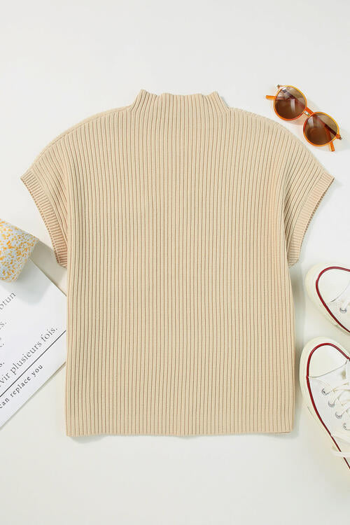 PRE-ORDER: Ribbed Mock Neck Short Sleeve Knit Top