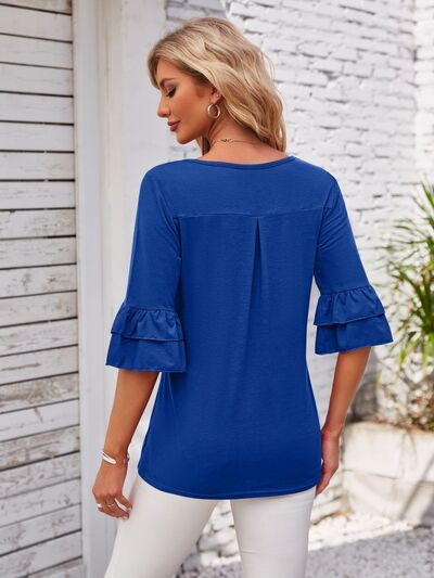 PRE-ORDER: Ruffled Suqare Neck Half Sleeve Blouse