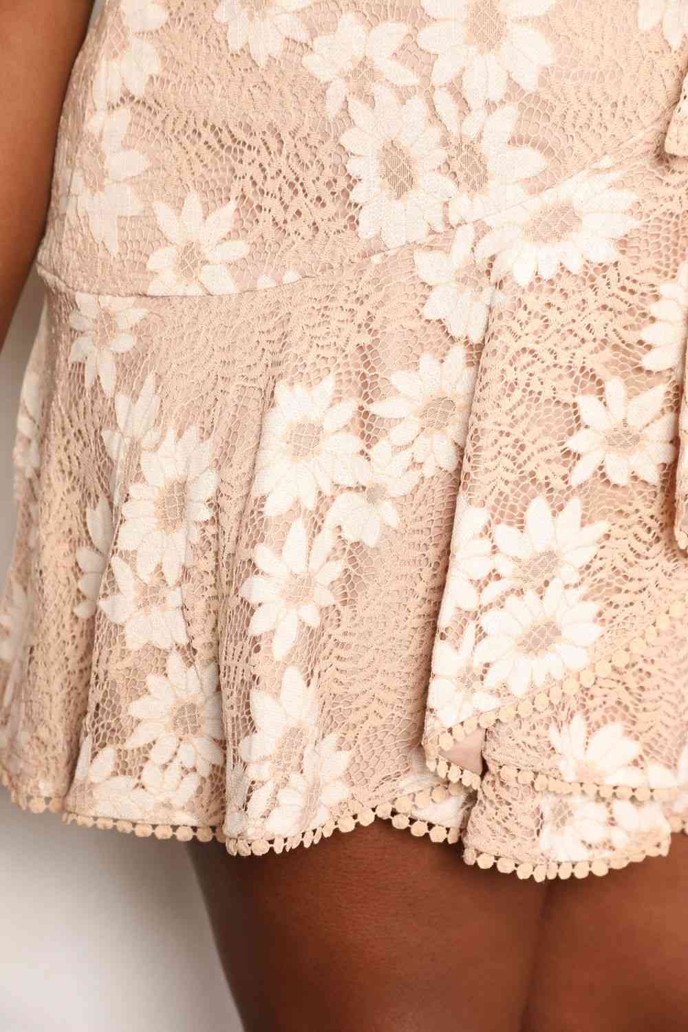 PRE-ORDER: Floral Lace Pompom Detail Tie-Waist Flutter Sleeve Dress