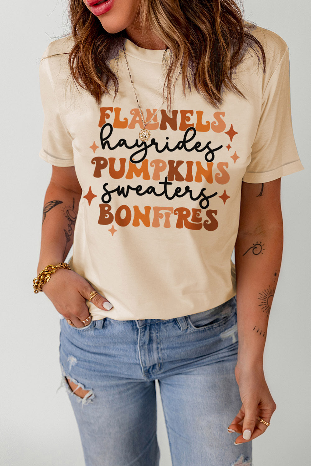 Fall Words Graphic Round Neck T-Shirt