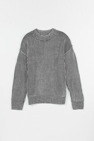 Pre-Order: Striped Mock Neck Dropped Shoulder Sweater