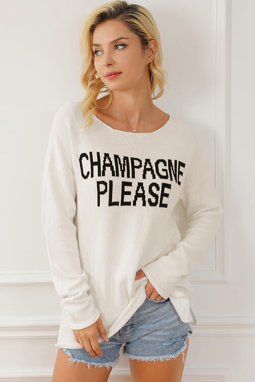 PRE-ORDER: CHAMPAGNE PLEASE Long Sleeve Slit Sweater