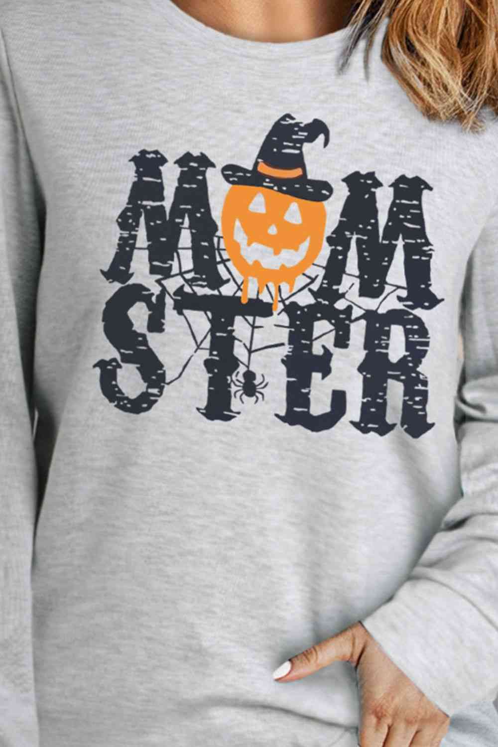 MOMSTER Round Neck Long Sleeve Graphic Sweatshirt