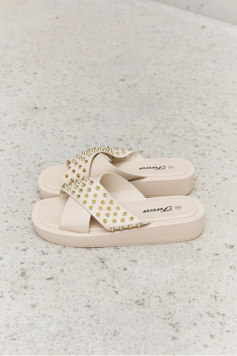 Studded Cross Strap Sandals in Cream