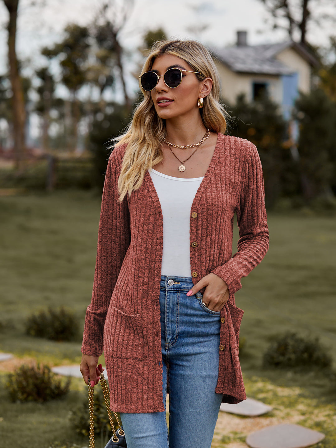 PRE-ORDER: Ribbed Button-UP Cardigan with Pockets