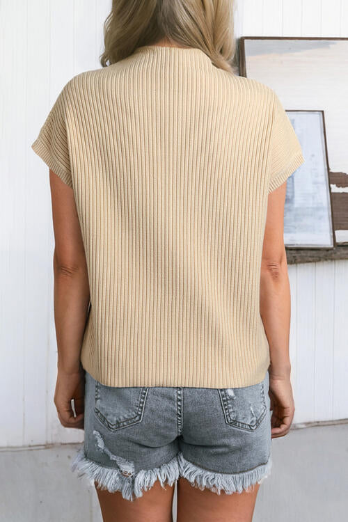 PRE-ORDER: Ribbed Mock Neck Short Sleeve Knit Top