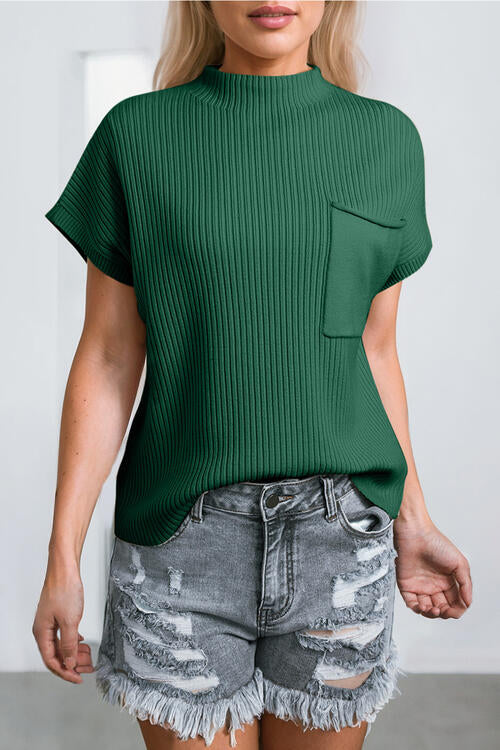 PRE-ORDER: Ribbed Mock Neck Short Sleeve Knit Top