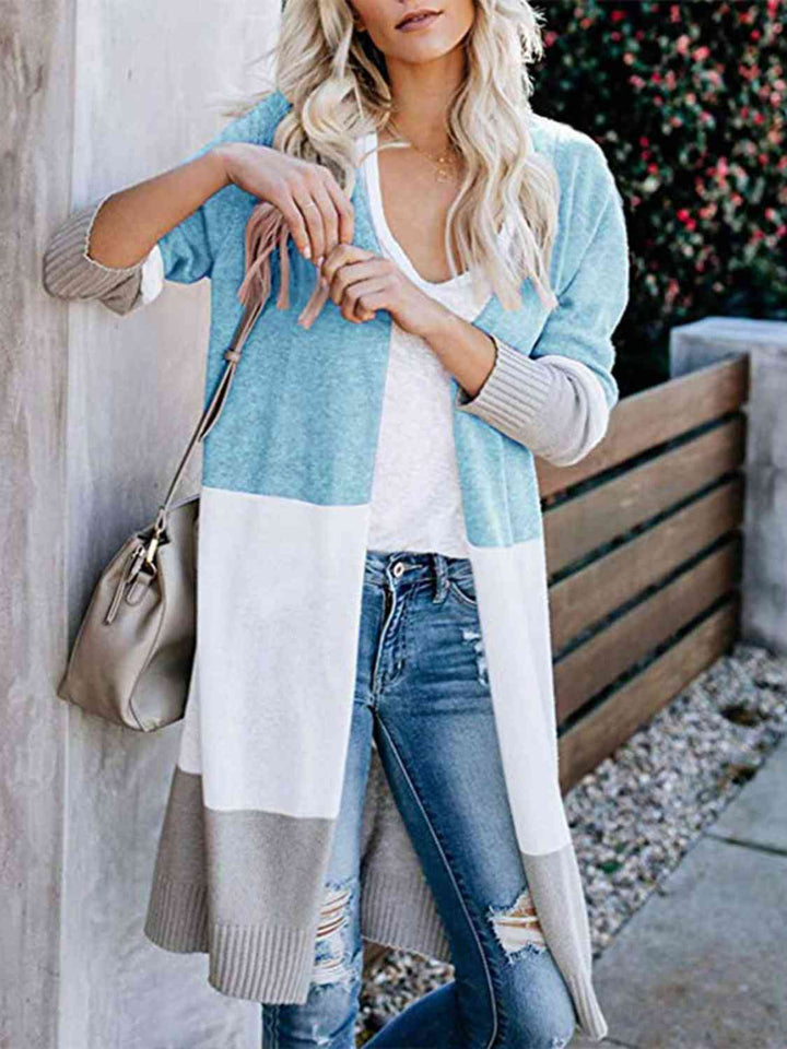 PRE-ORDER: Color Block Open Front Longline Cardigan