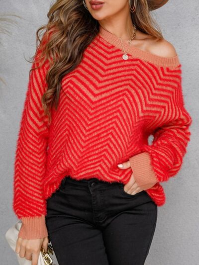 Pre-Order: Striped Round Neck Dropped Shoulder Sweater