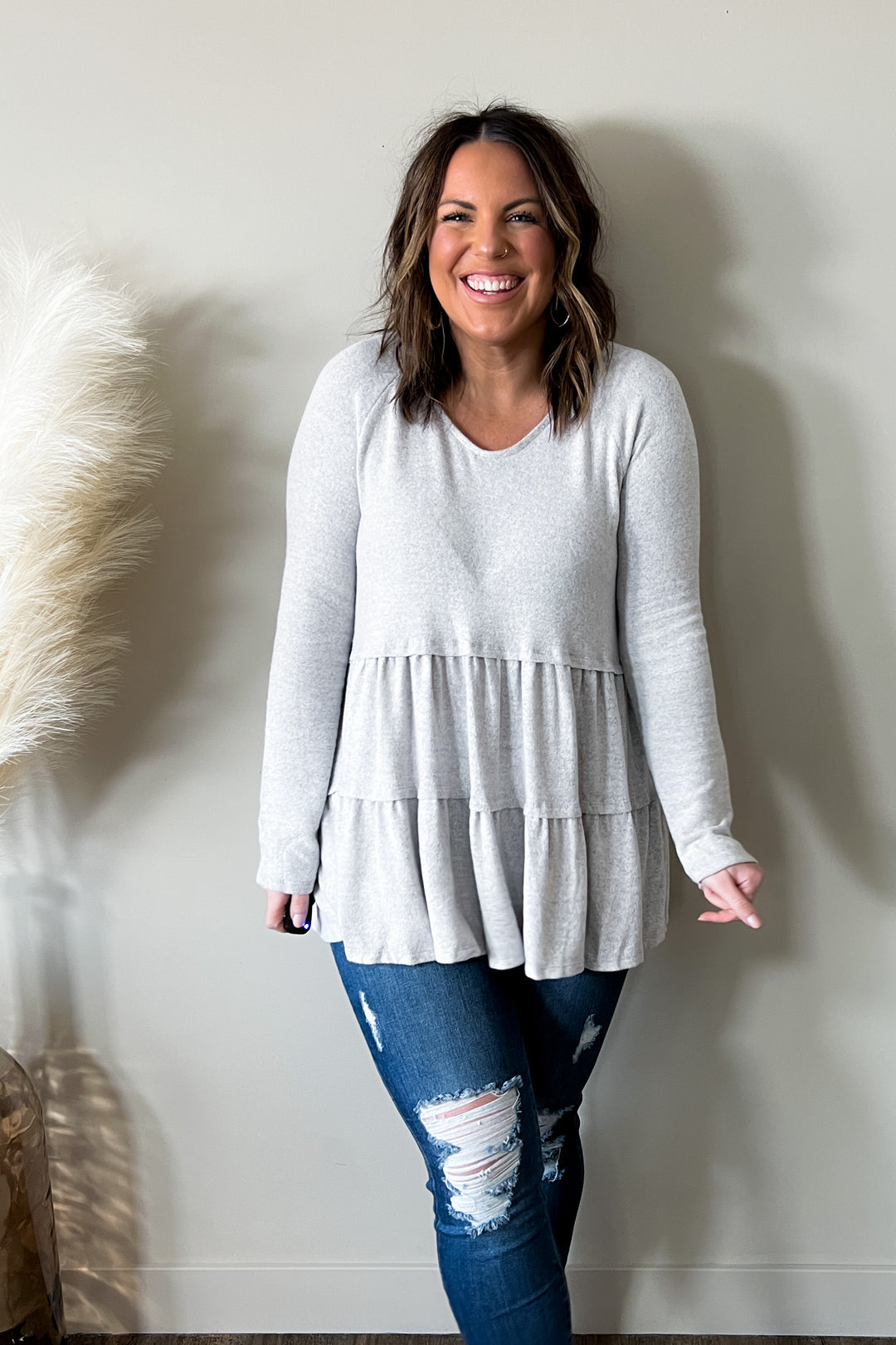 Nicely Done Tiered Top in Gray